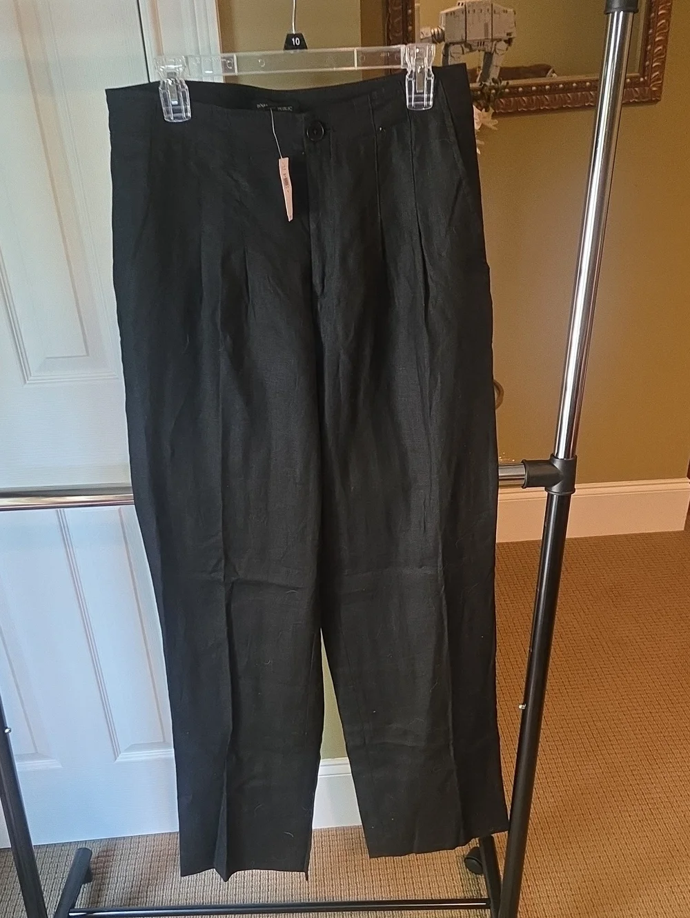 Banana Republic Black Linen High-Waist Pleated Women's Trousers 8L